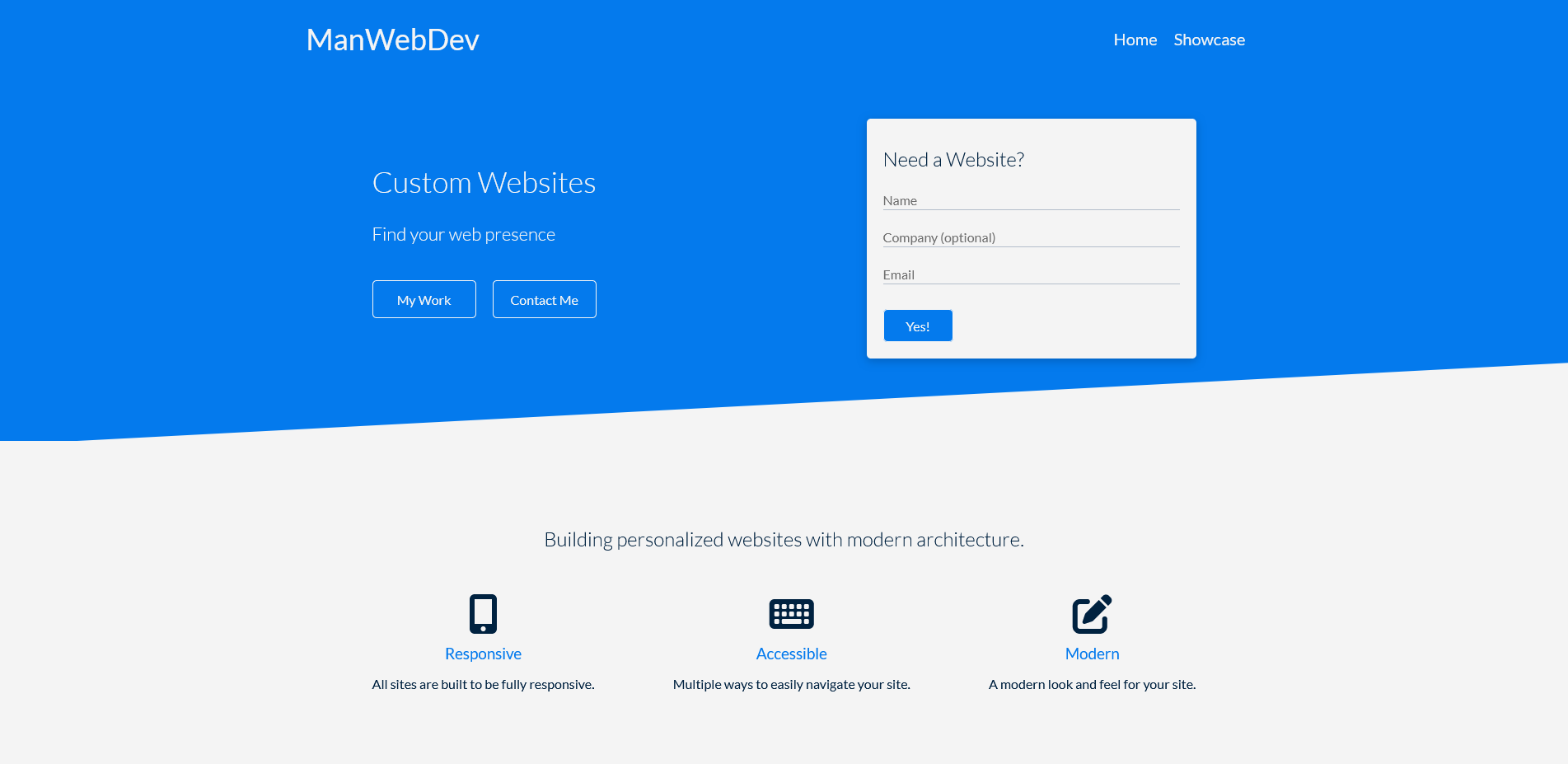Screenshot of ManWebDev website